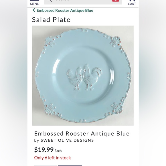 🪺HP! 3 Sweet Olive Embossed Rooster Collection Salad Plates. Antique Blue - Picture 9 of 9